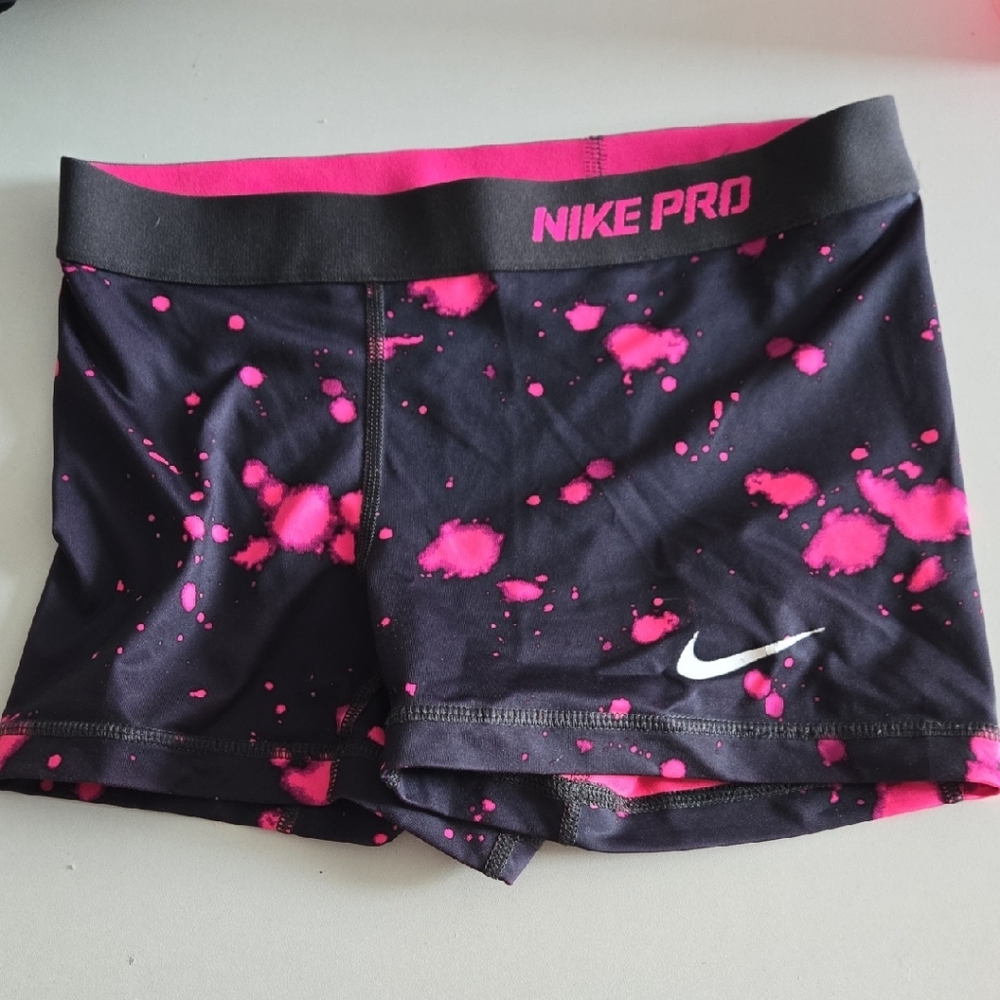 Nike Pro Black and Pink Splatter Spandex Shorts